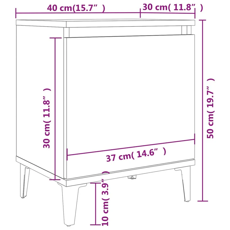 Table de chevet avec compartiment avec porte 40 x 30 x 50 cm bois d'ingénierie blanc pieds en métal DEC033226
