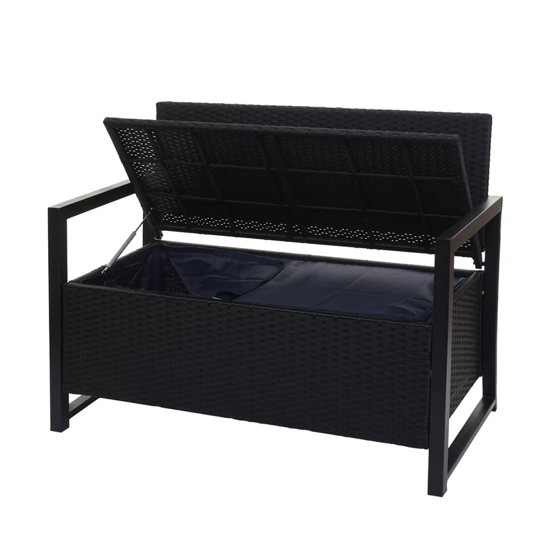 Banquette 2 places de jardin en polyrotin coffre de rangement anthracite coussin beige 04_0004171