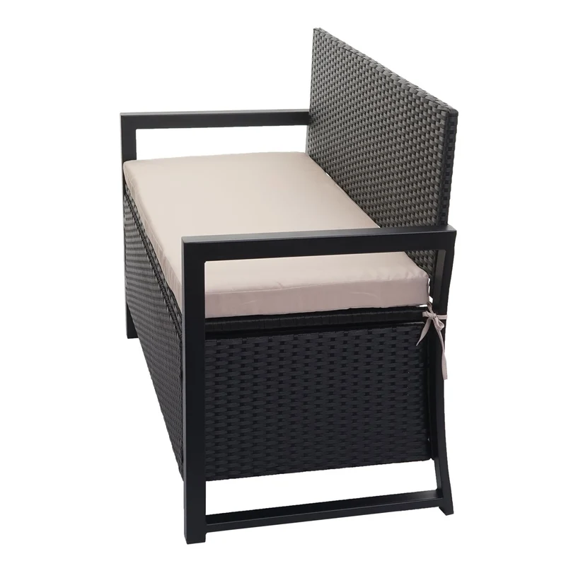 Banquette 2 places de jardin en polyrotin coffre de rangement anthracite coussin beige 04_0004171