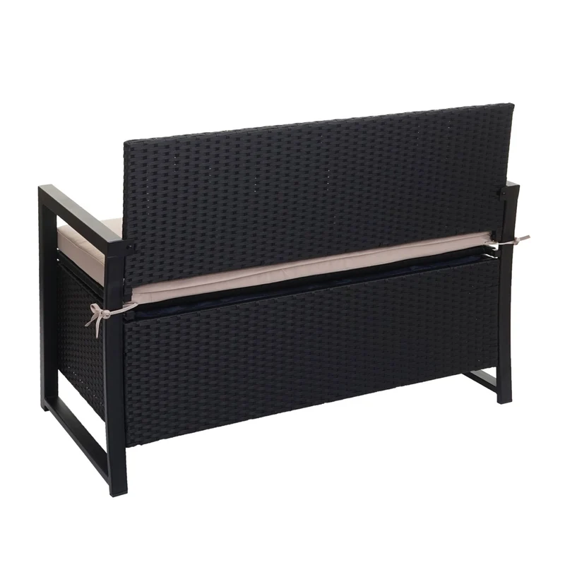 Banquette 2 places de jardin en polyrotin coffre de rangement anthracite coussin beige 04_0004171