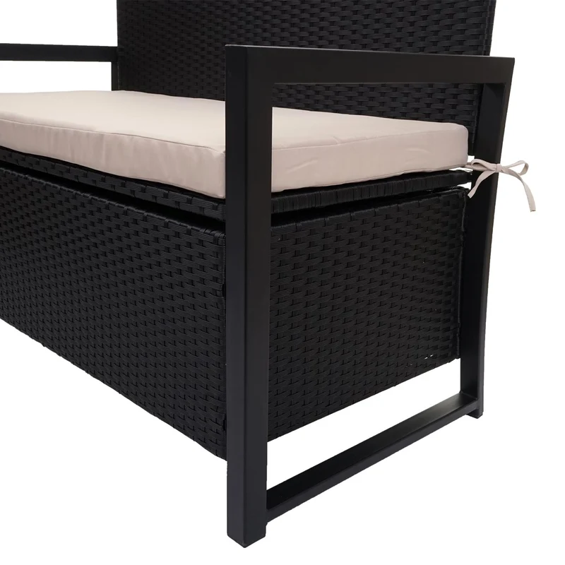 Banquette 2 places de jardin en polyrotin coffre de rangement anthracite coussin beige 04_0004171
