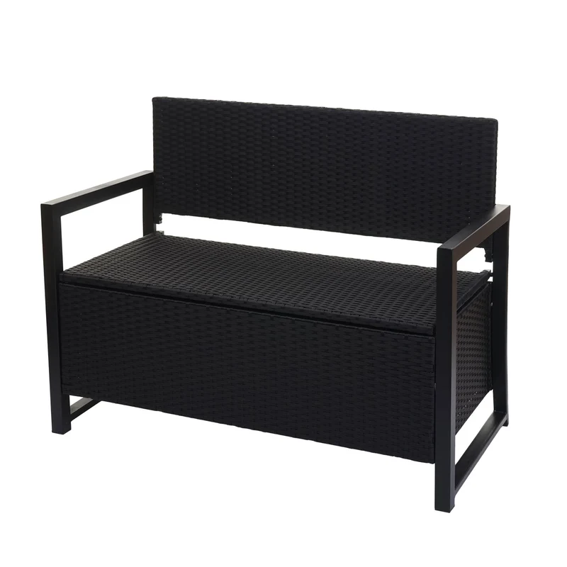 Banquette 2 places de jardin en polyrotin coffre de rangement anthracite coussin beige 04_0004171