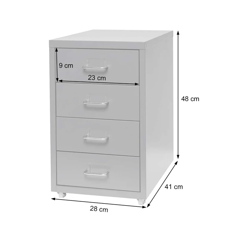 Caisson à tiroirs armoire de bureau 48x28x41 cm 4 tiroirs en acier gris foncé 04_0008262