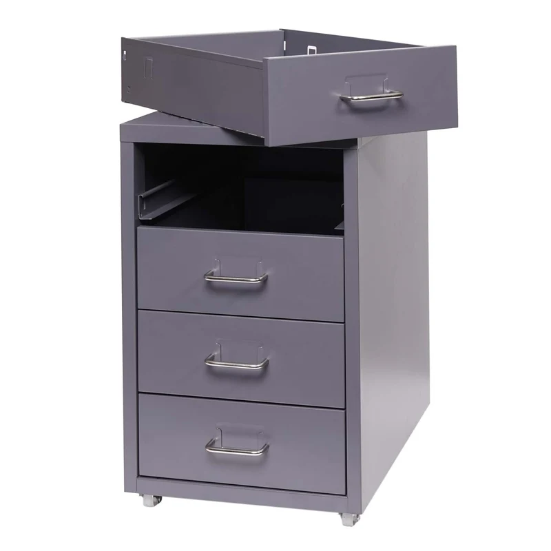 Caisson à tiroirs armoire de bureau 48x28x41 cm 4 tiroirs en acier gris foncé 04_0008262