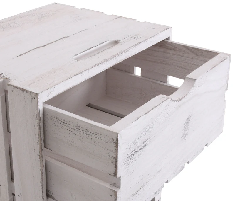 Petit meuble de rangement table de chevet en bois style vintage 2 tiroirs 36x32x26cm blanc 04_0002484