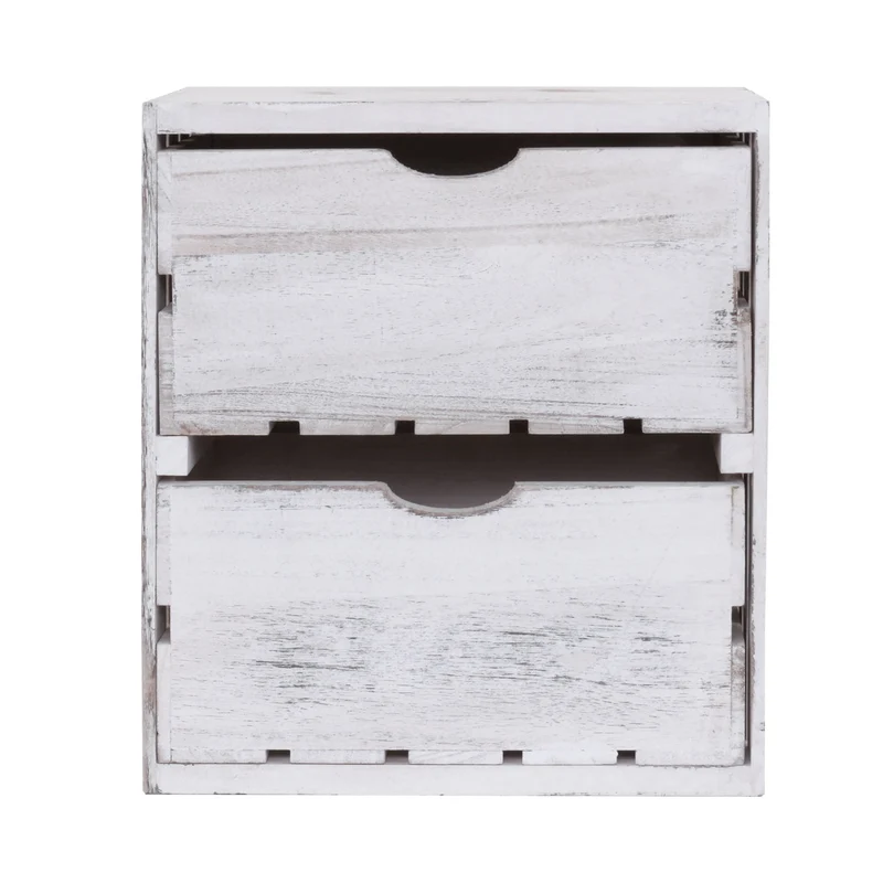 Petit meuble de rangement table de chevet en bois style vintage 2 tiroirs 36x32x26cm blanc 04_0002484