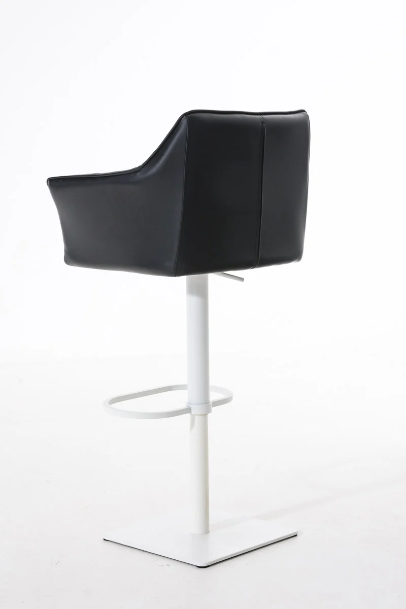 Tabouret de bar chaise haute de comptoir couture carrées assise en PVC noir cadre en métal blanc 10_0004740