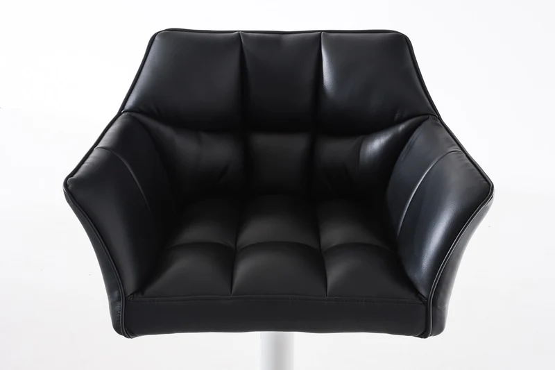 Tabouret de bar chaise haute de comptoir couture carrées assise en PVC noir cadre en métal blanc 10_0004740