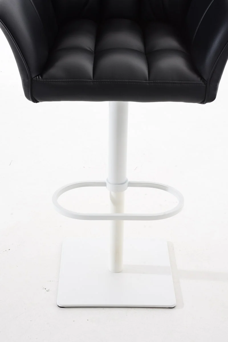 Tabouret de bar chaise haute de comptoir couture carrées assise en PVC noir cadre en métal blanc 10_0004740