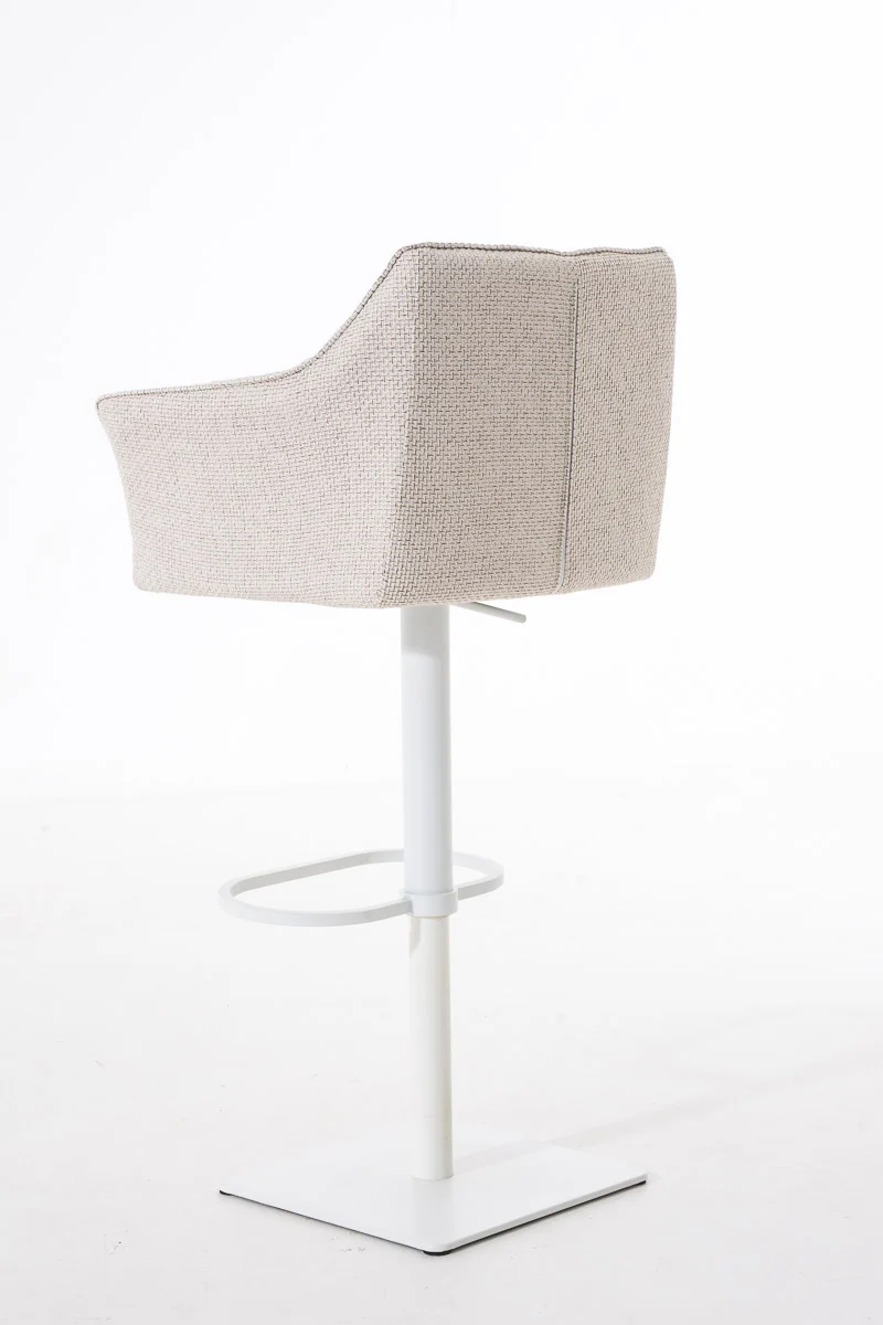 Tabouret de bar chaise haute de comptoir couture carrées assise en tissu crème cadre en métal blanc 10_0004753