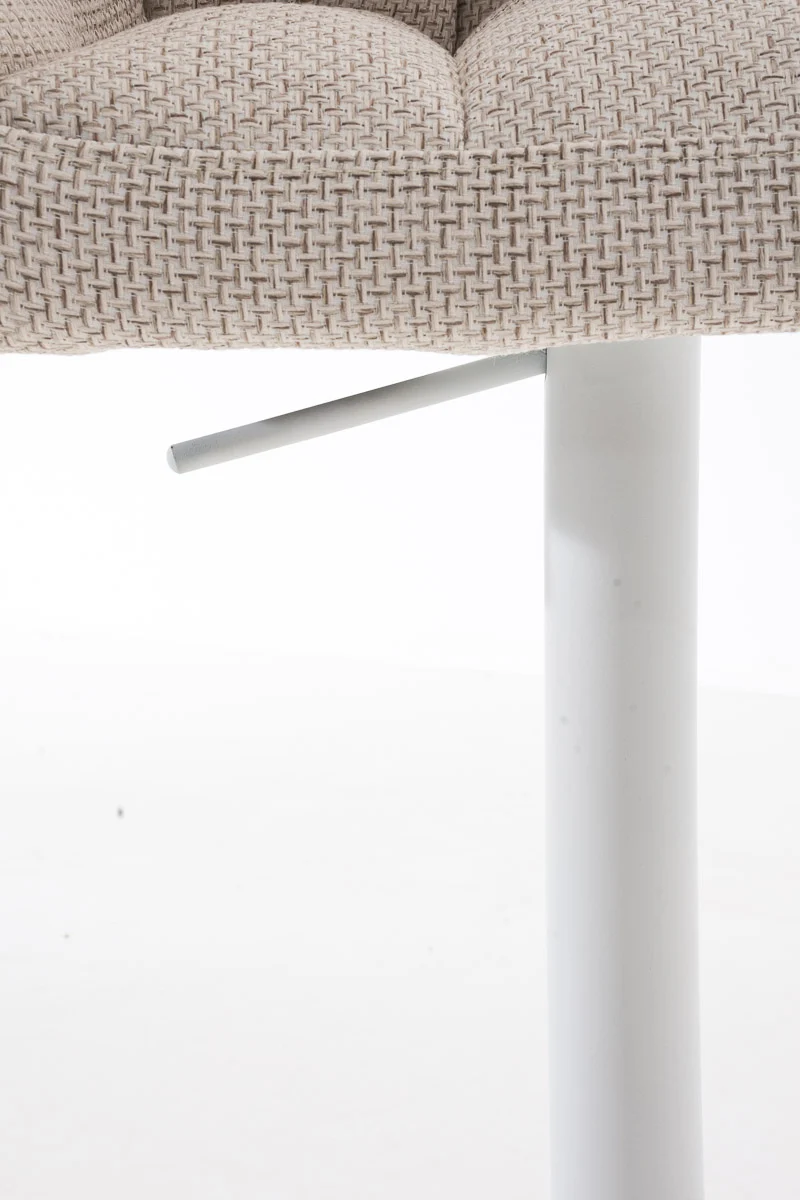 Tabouret de bar chaise haute de comptoir couture carrées assise en tissu crème cadre en métal blanc 10_0004753