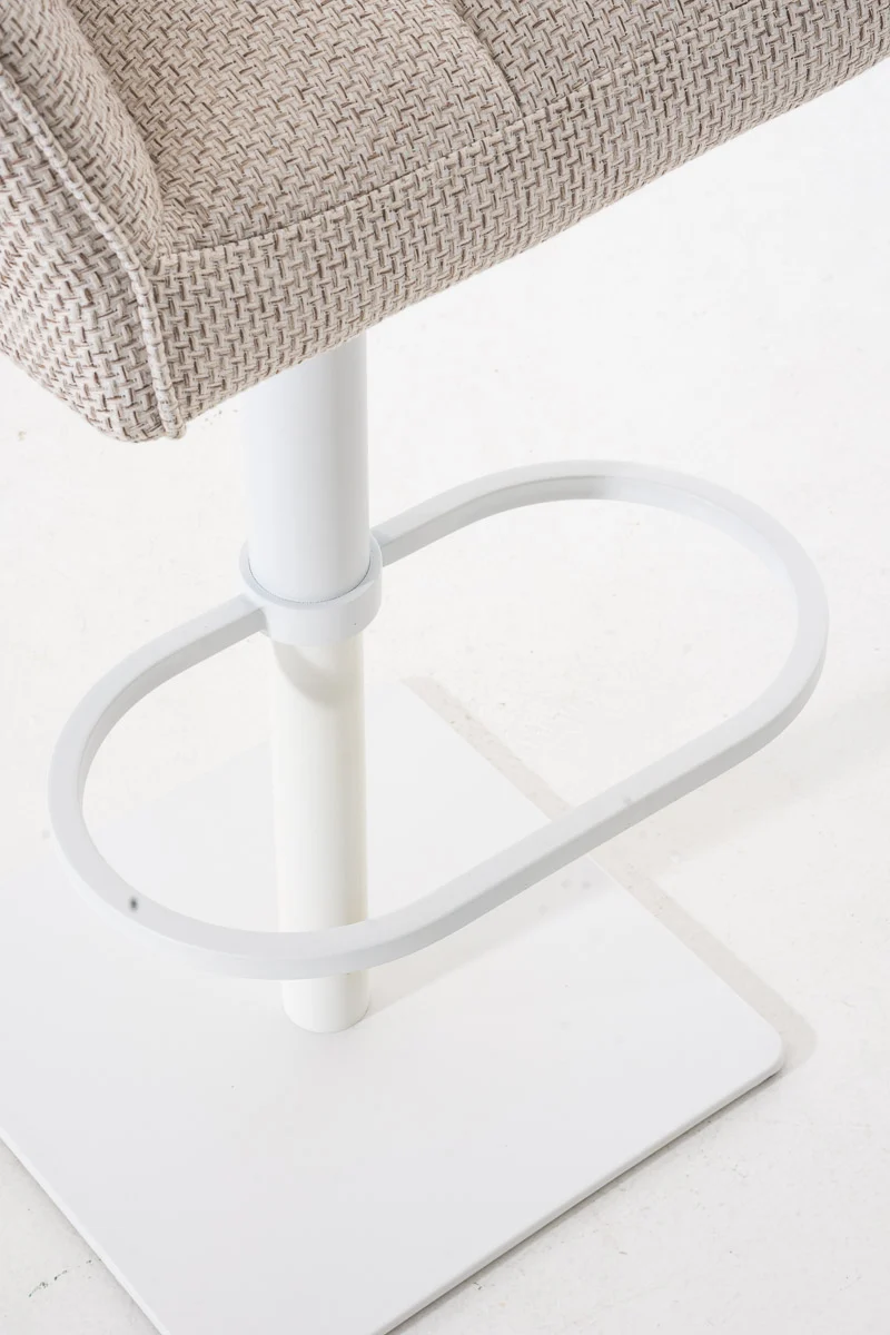 Tabouret de bar chaise haute de comptoir couture carrées assise en tissu crème cadre en métal blanc 10_0004753