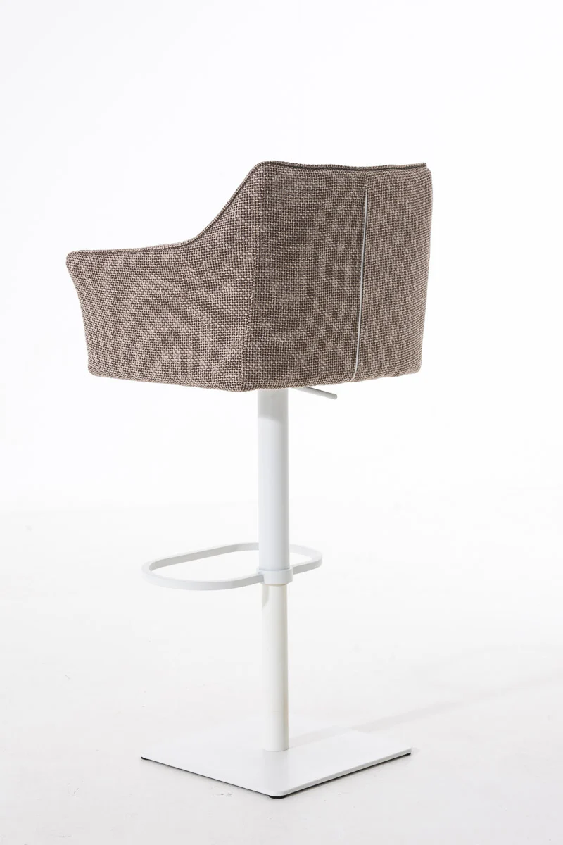 Tabouret de bar chaise haute de comptoir couture carrées assise en tissu marron terre cadre en métal blanc 10_0004756