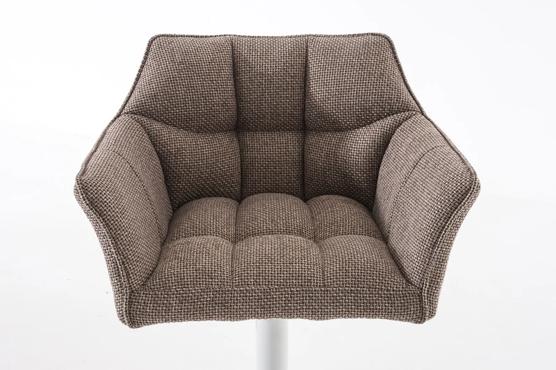Tabouret de bar chaise haute de comptoir couture carrées assise en tissu marron terre cadre en métal blanc 10_0004756