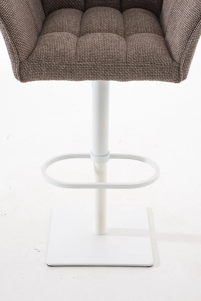 Tabouret de bar chaise haute de comptoir couture carrées assise en tissu marron terre cadre en métal blanc 10_0004756