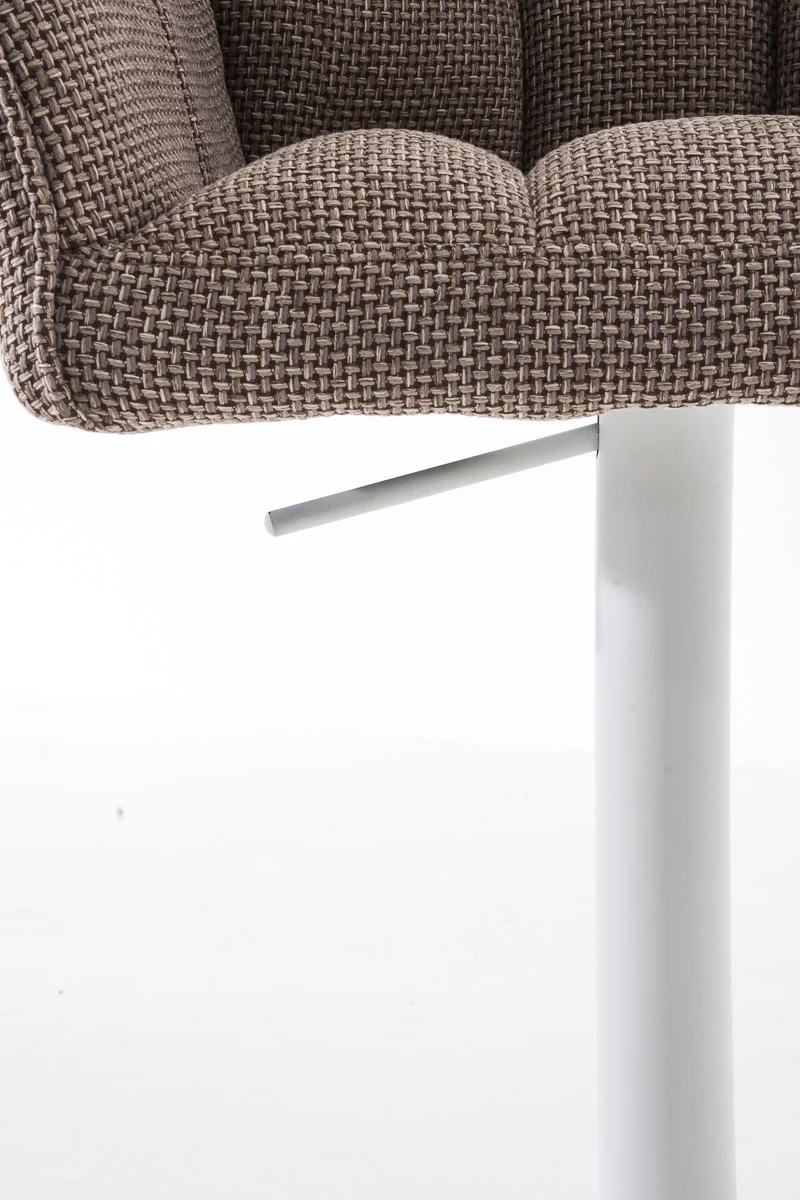 Tabouret de bar chaise haute de comptoir couture carrées assise en tissu marron terre cadre en métal blanc 10_0004756
