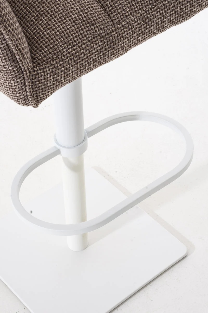 Tabouret de bar chaise haute de comptoir couture carrées assise en tissu marron terre cadre en métal blanc 10_0004756