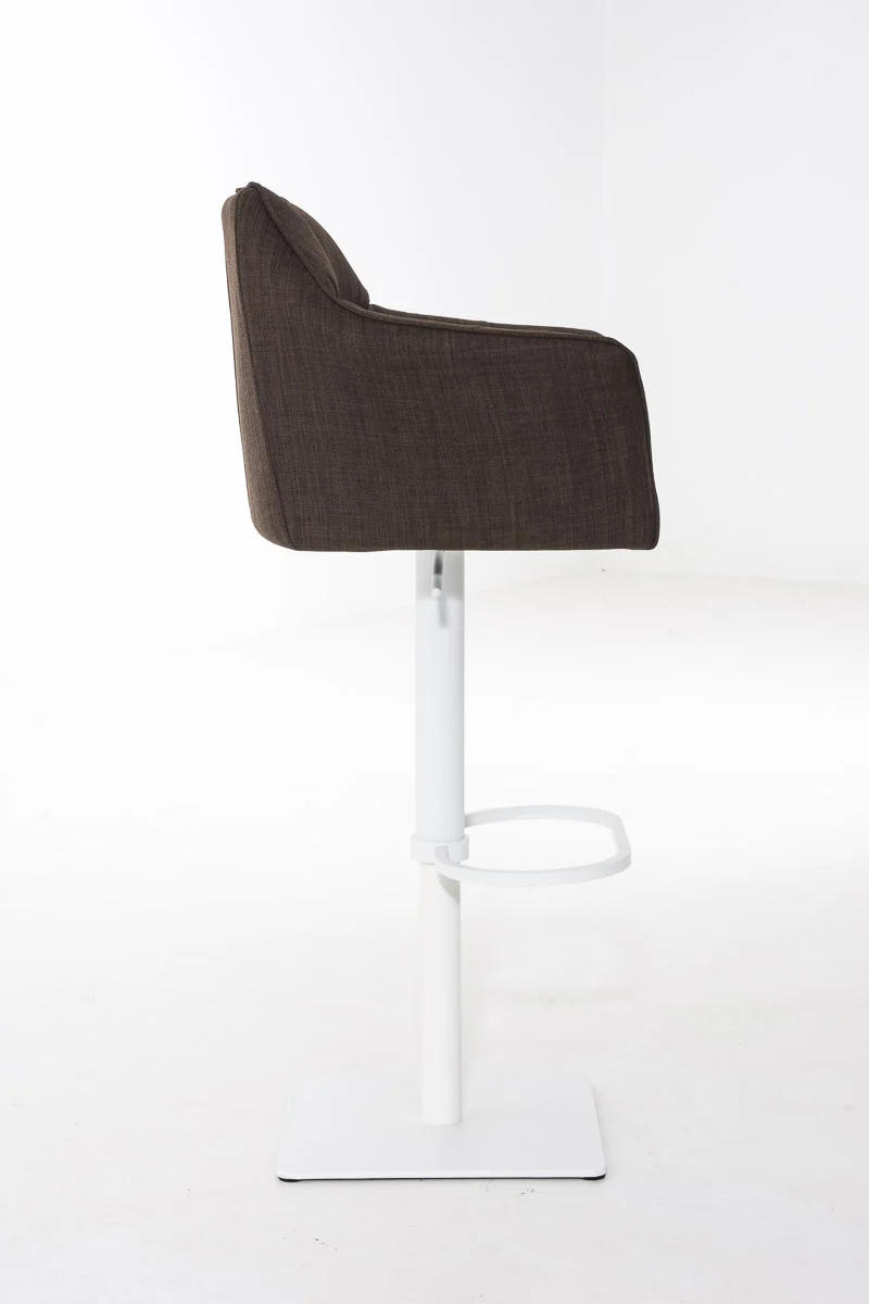 Tabouret de bar chaise haute de comptoir couture carrées assise en tissu marron cadre en métal blanc 10_0004752