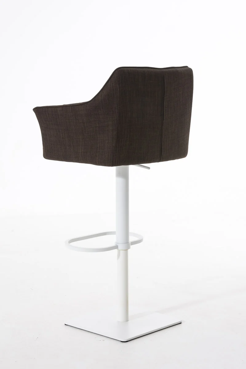 Tabouret de bar chaise haute de comptoir couture carrées assise en tissu marron cadre en métal blanc 10_0004752