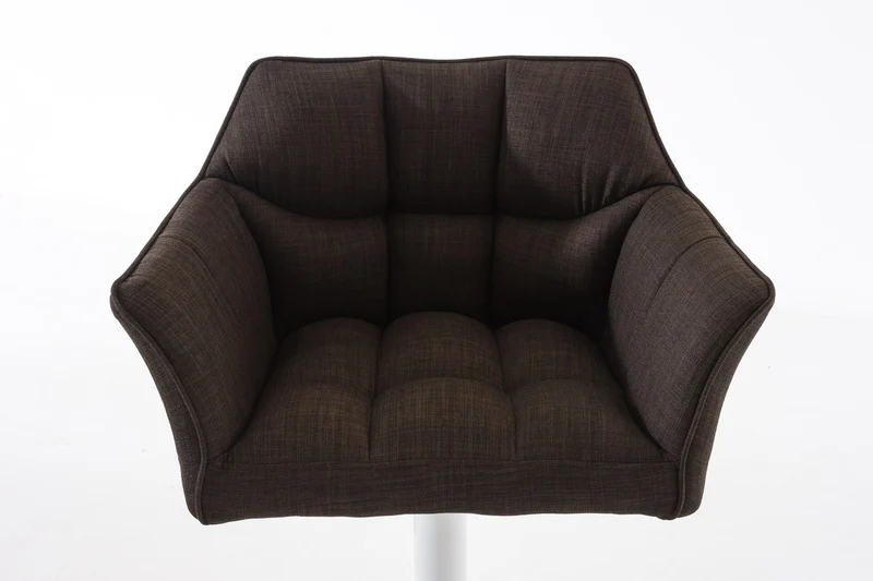 Tabouret de bar chaise haute de comptoir couture carrées assise en tissu marron cadre en métal blanc 10_0004752