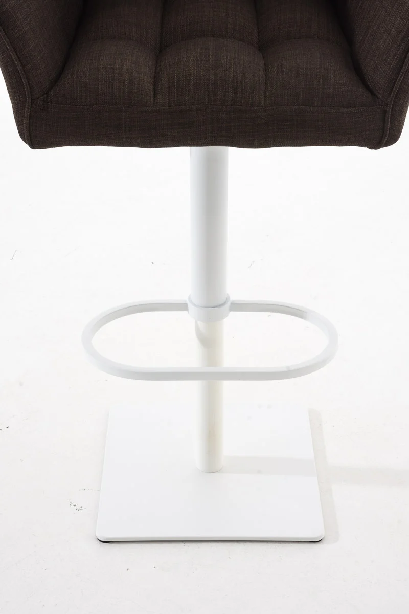 Tabouret de bar chaise haute de comptoir couture carrées assise en tissu marron cadre en métal blanc 10_0004752