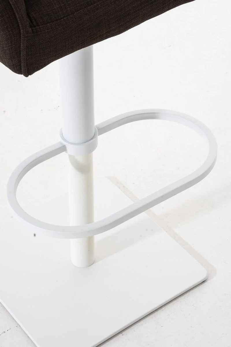 Tabouret de bar chaise haute de comptoir couture carrées assise en tissu marron cadre en métal blanc 10_0004752