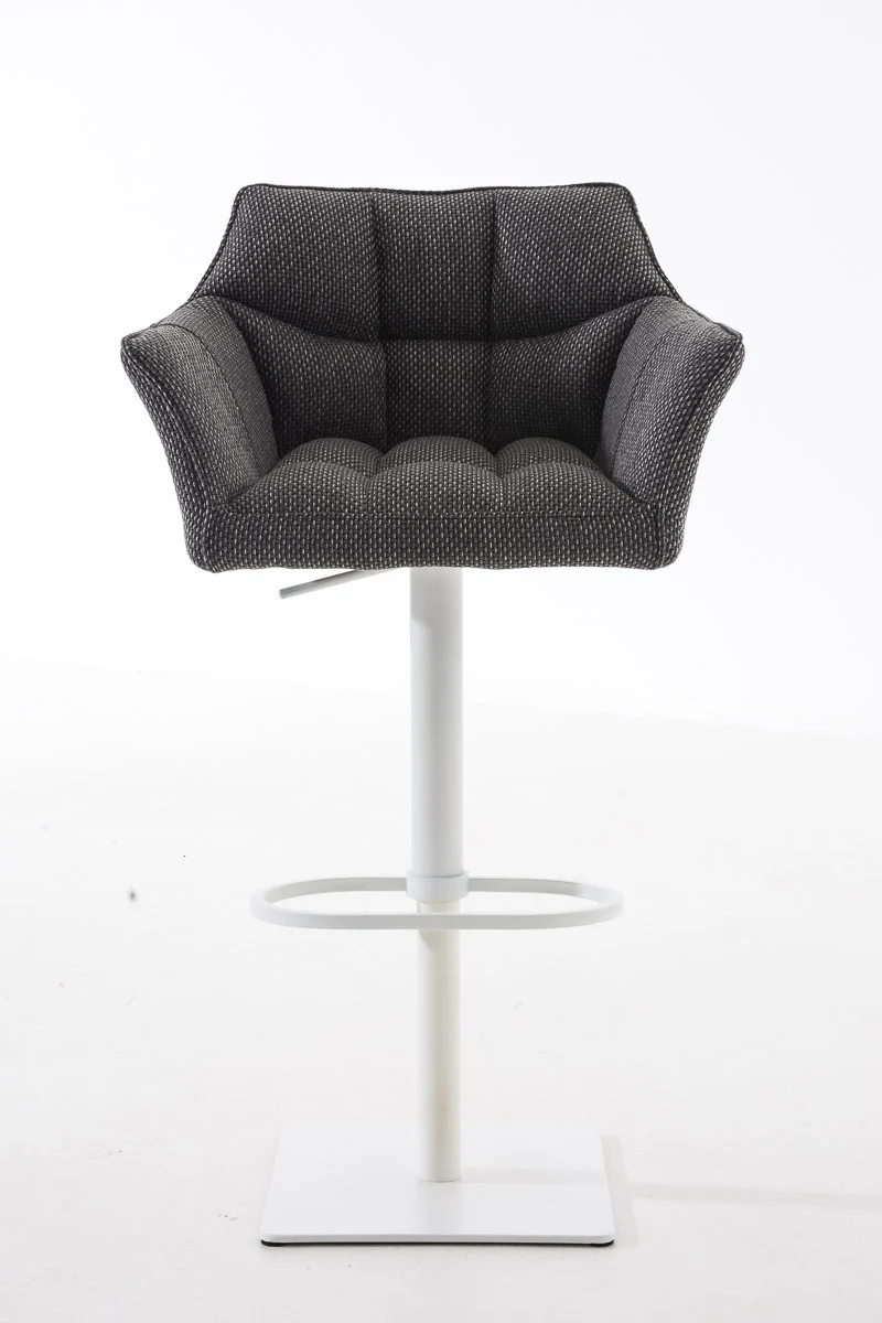 Tabouret de bar chaise haute de comptoir couture carrées assise en tissu gris titane cadre en métal blanc 10_0004757