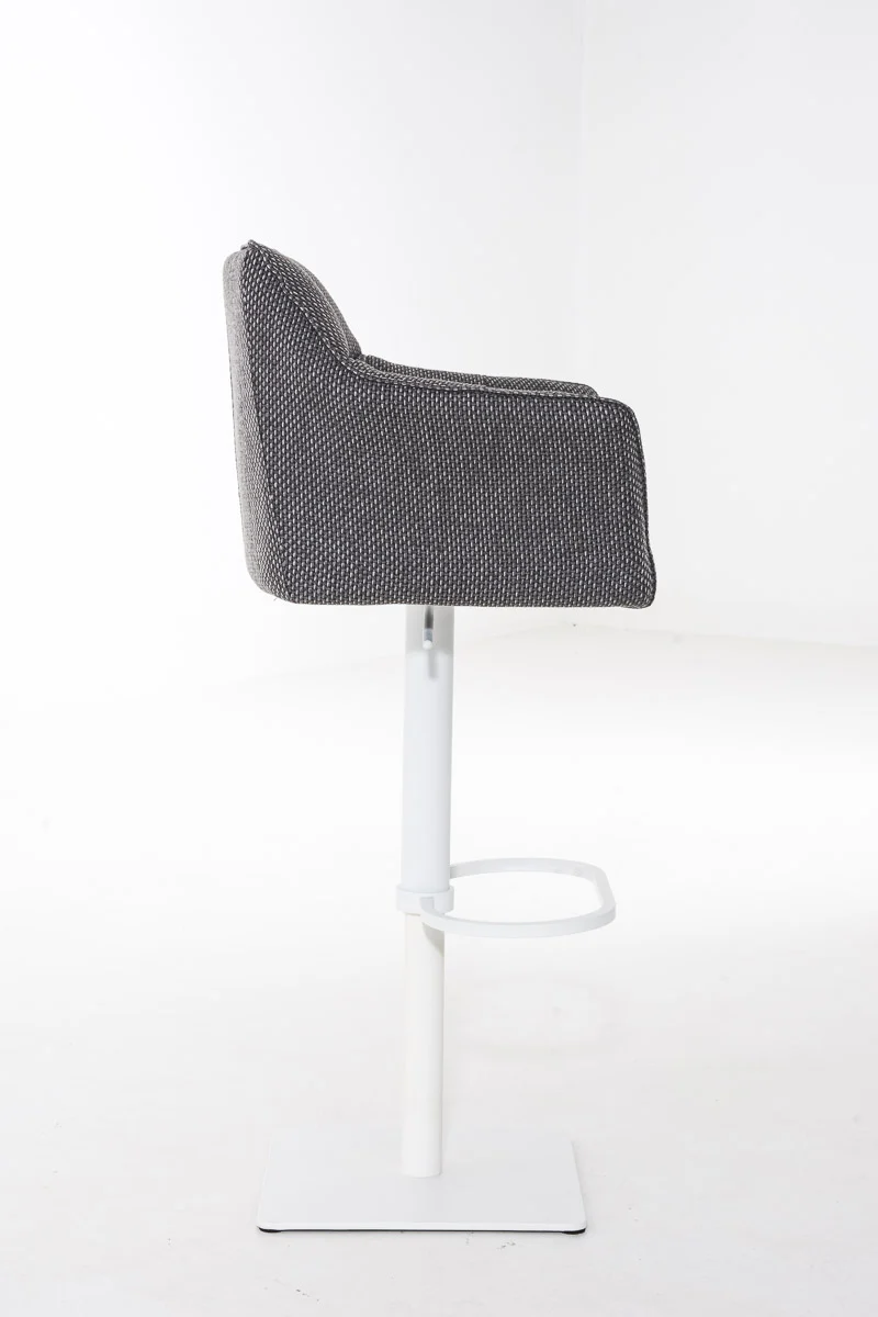 Tabouret de bar chaise haute de comptoir couture carrées assise en tissu gris titane cadre en métal blanc 10_0004757