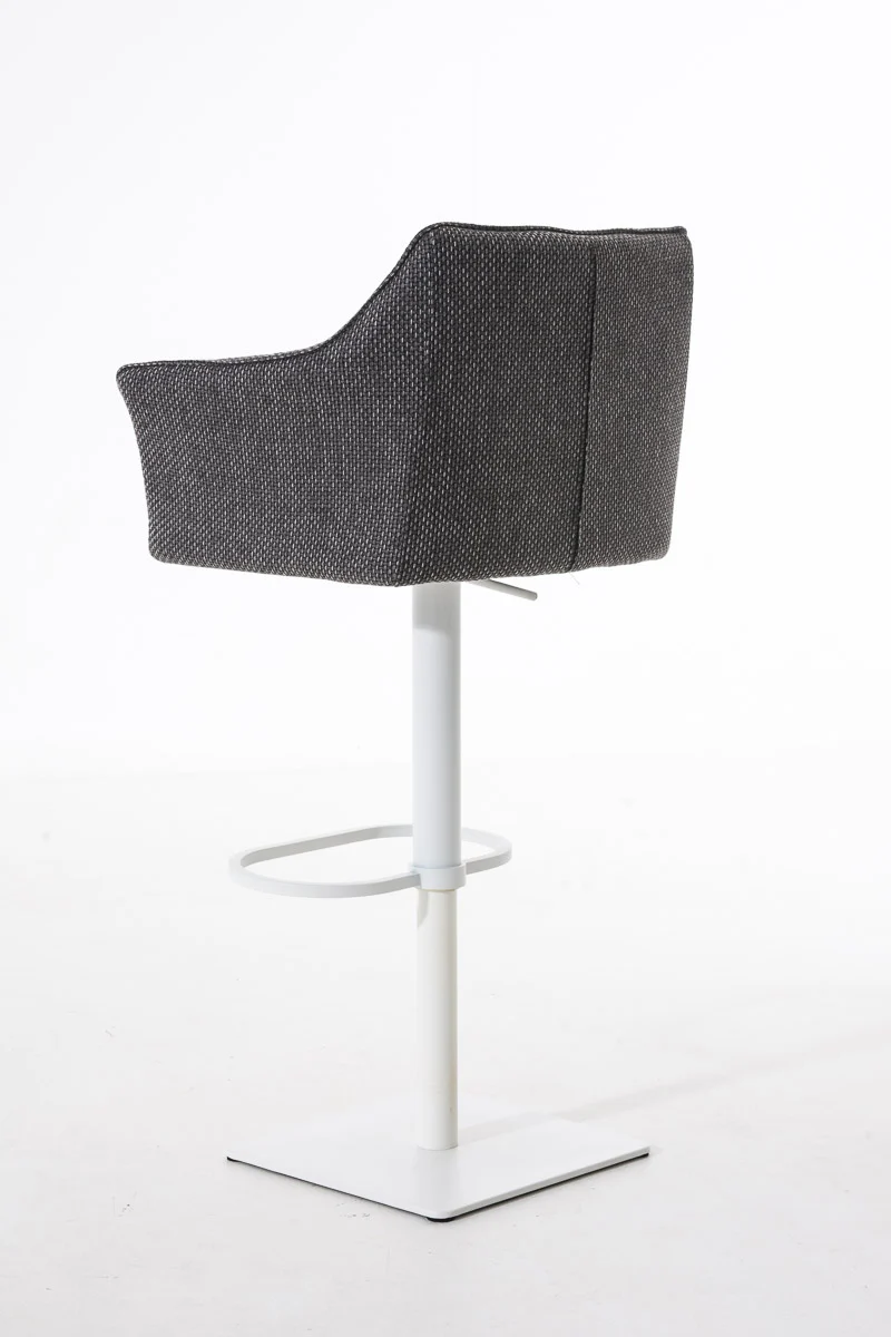 Tabouret de bar chaise haute de comptoir couture carrées assise en tissu gris titane cadre en métal blanc 10_0004757