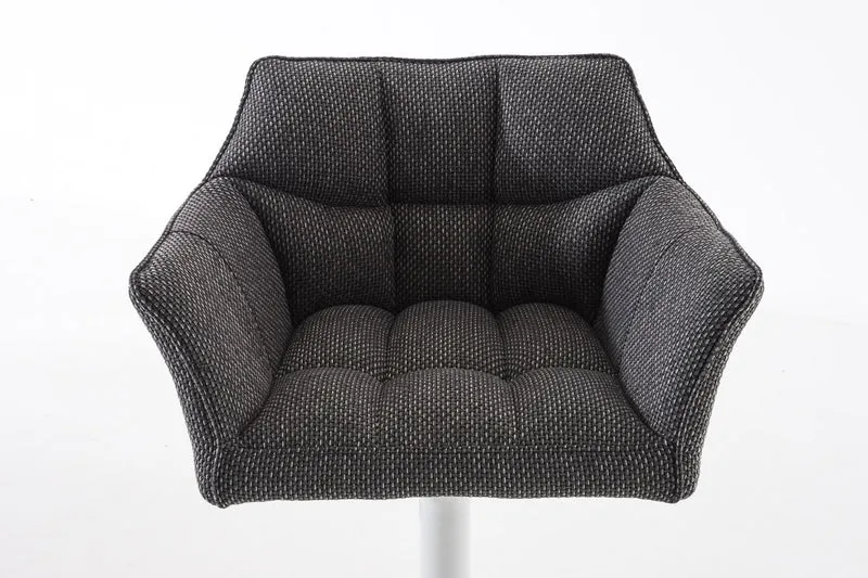 Tabouret de bar chaise haute de comptoir couture carrées assise en tissu gris titane cadre en métal blanc 10_0004757