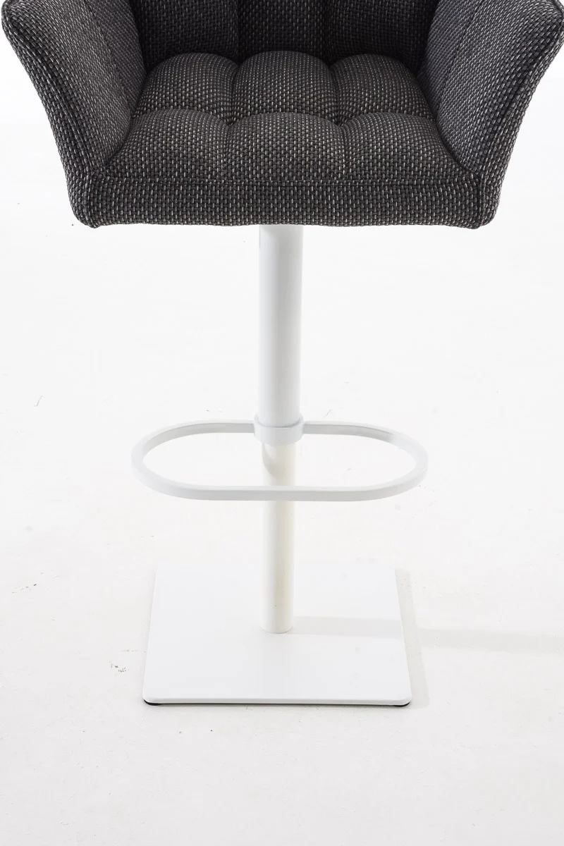 Tabouret de bar chaise haute de comptoir couture carrées assise en tissu gris titane cadre en métal blanc 10_0004757