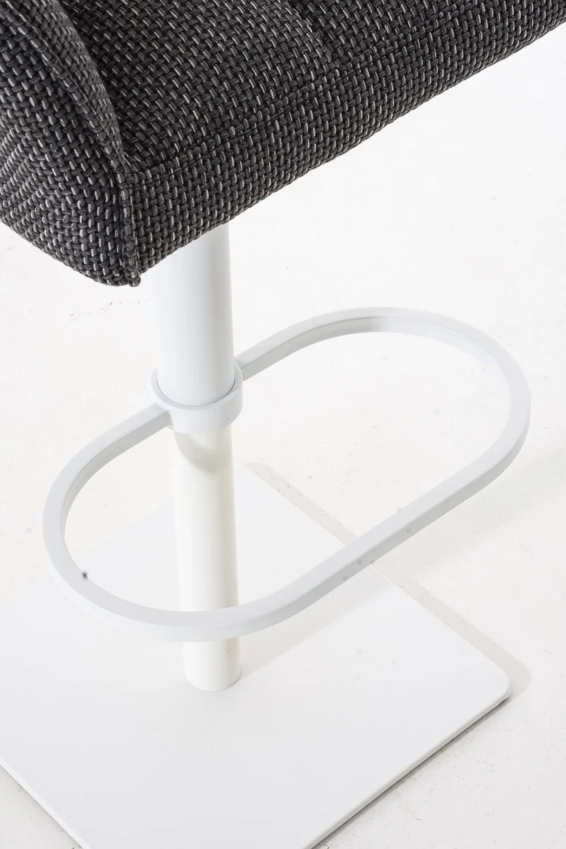 Tabouret de bar chaise haute de comptoir couture carrées assise en tissu gris titane cadre en métal blanc 10_0004757