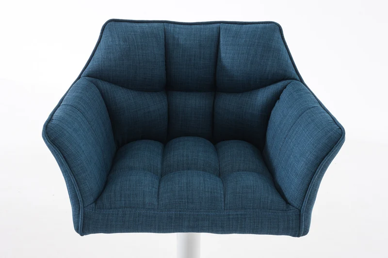 Tabouret de bar chaise haute de comptoir couture carrées assise en tissu bleu cadre en métal blanc 10_0004751