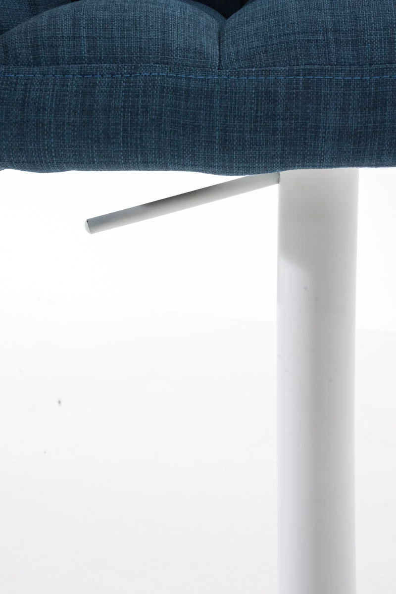 Tabouret de bar chaise haute de comptoir couture carrées assise en tissu bleu cadre en métal blanc 10_0004751