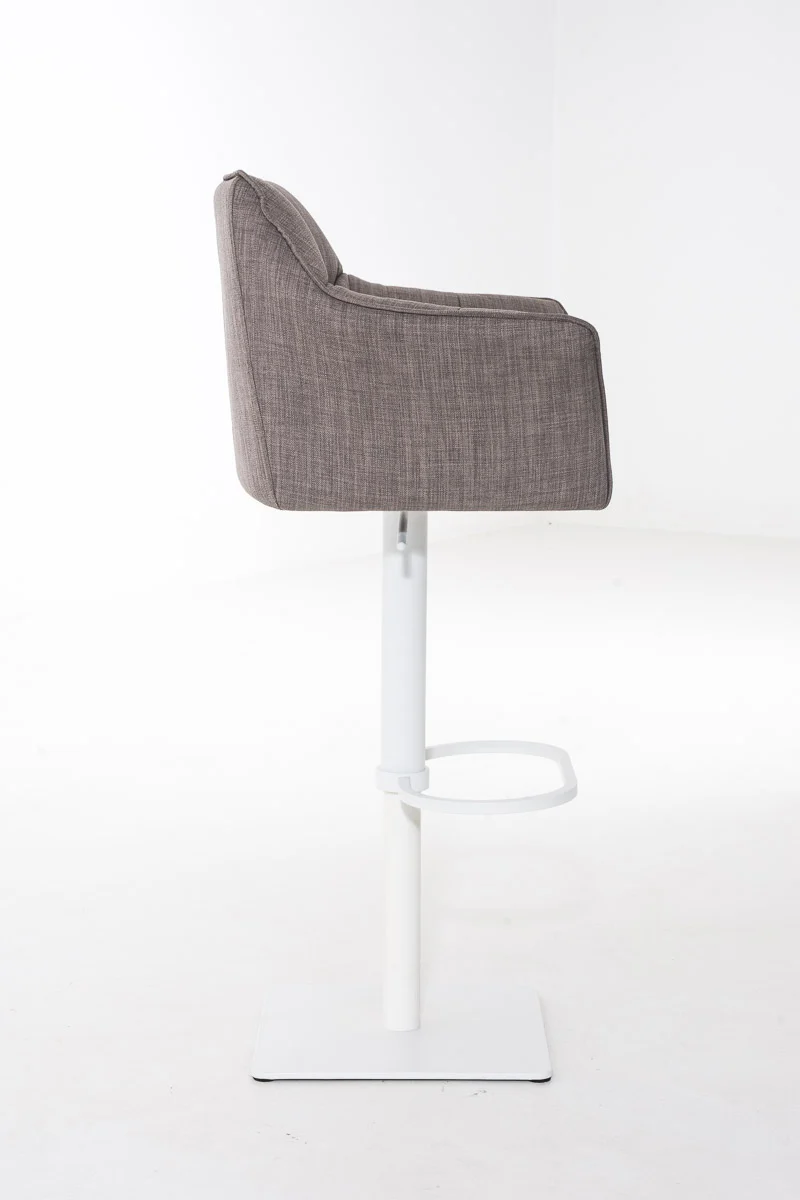 Tabouret de bar chaise haute de comptoir couture carrées assise en tissu gris cadre carré en métal blanc 10_0004754