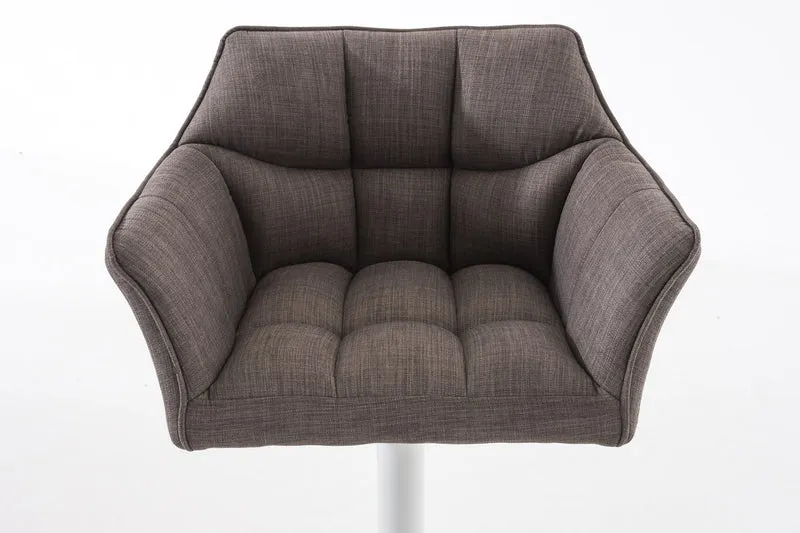 Tabouret de bar chaise haute de comptoir couture carrées assise en tissu gris cadre carré en métal blanc 10_0004754