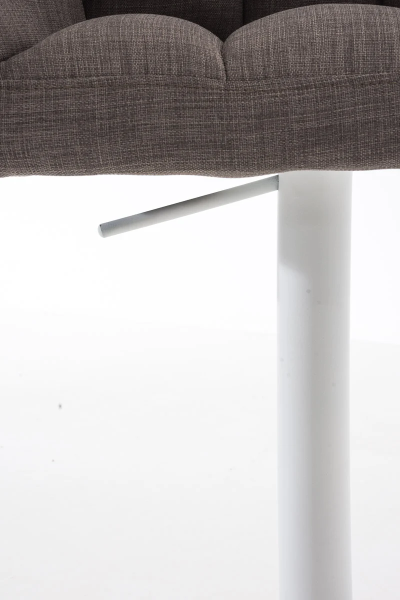 Tabouret de bar chaise haute de comptoir couture carrées assise en tissu gris cadre carré en métal blanc 10_0004754
