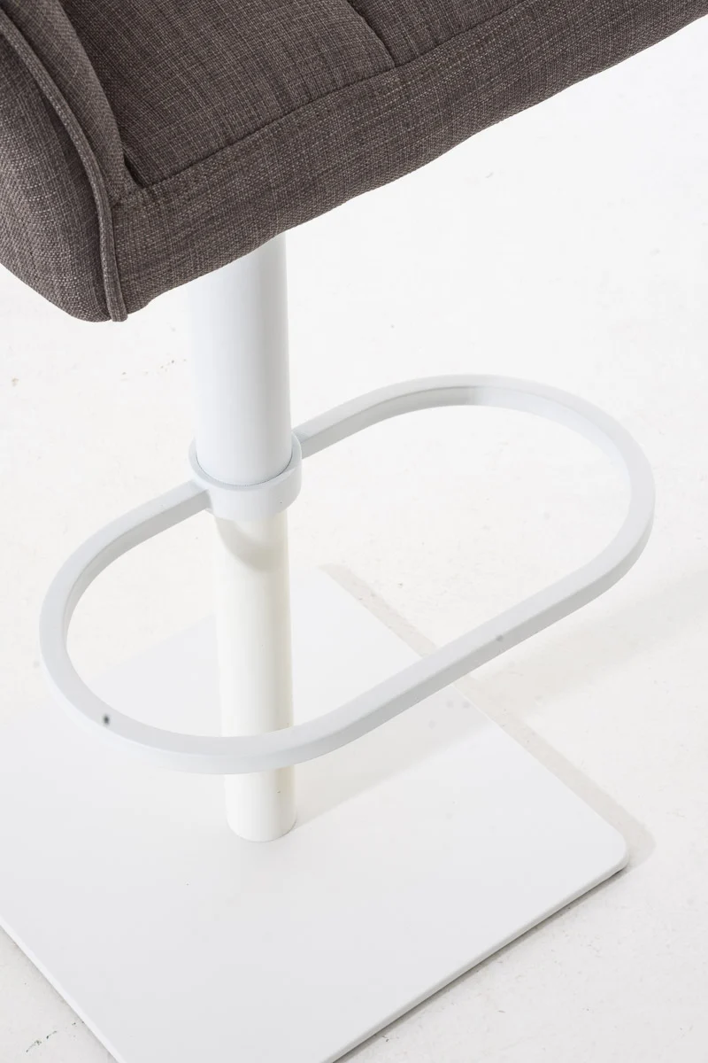 Tabouret de bar chaise haute de comptoir couture carrées assise en tissu gris cadre carré en métal blanc 10_0004754