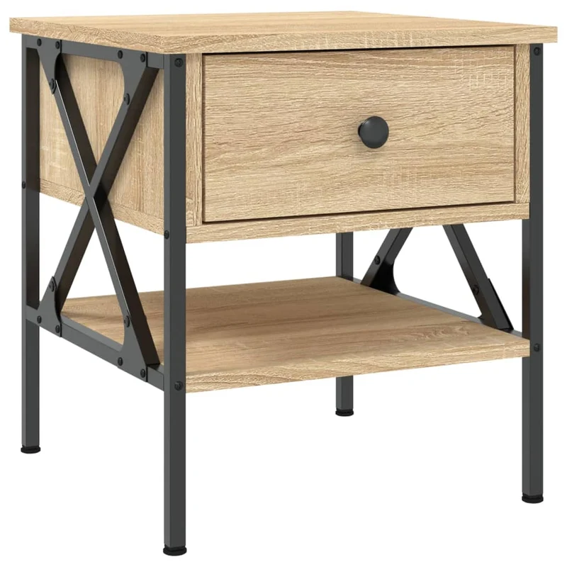 Lot de 2 tables de chevet avec tiroir et étagère 40 x 42 x 45 cm bois ingénierie couleur chêne et fer DEC035282