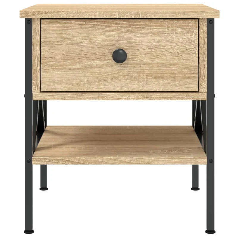 Lot de 2 tables de chevet avec tiroir et étagère 40 x 42 x 45 cm bois ingénierie couleur chêne et fer DEC035282