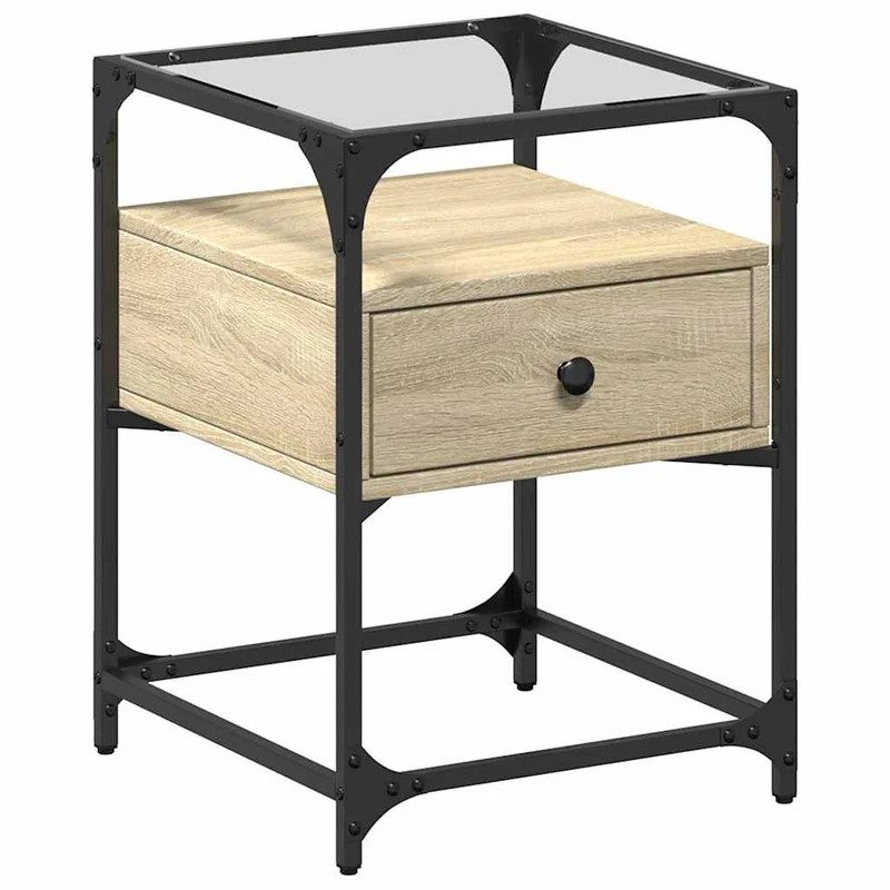 Lot de 2 tables de chevet avec tiroir 40 x 40 x 55 cm bois ingénierie acier et verre DEC035278