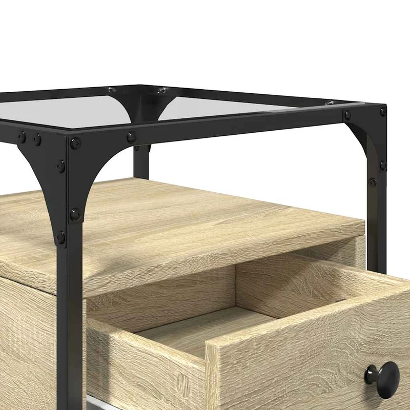 Lot de 2 tables de chevet avec tiroir 40 x 40 x 55 cm bois ingénierie acier et verre DEC035278