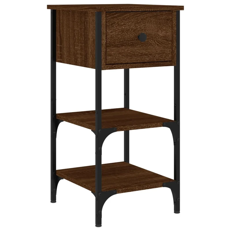Lot de 2 tables de chevet avec tiroir et étagères 34 x 36 x 70 cm bois ingénierie marron et fer DEC035157