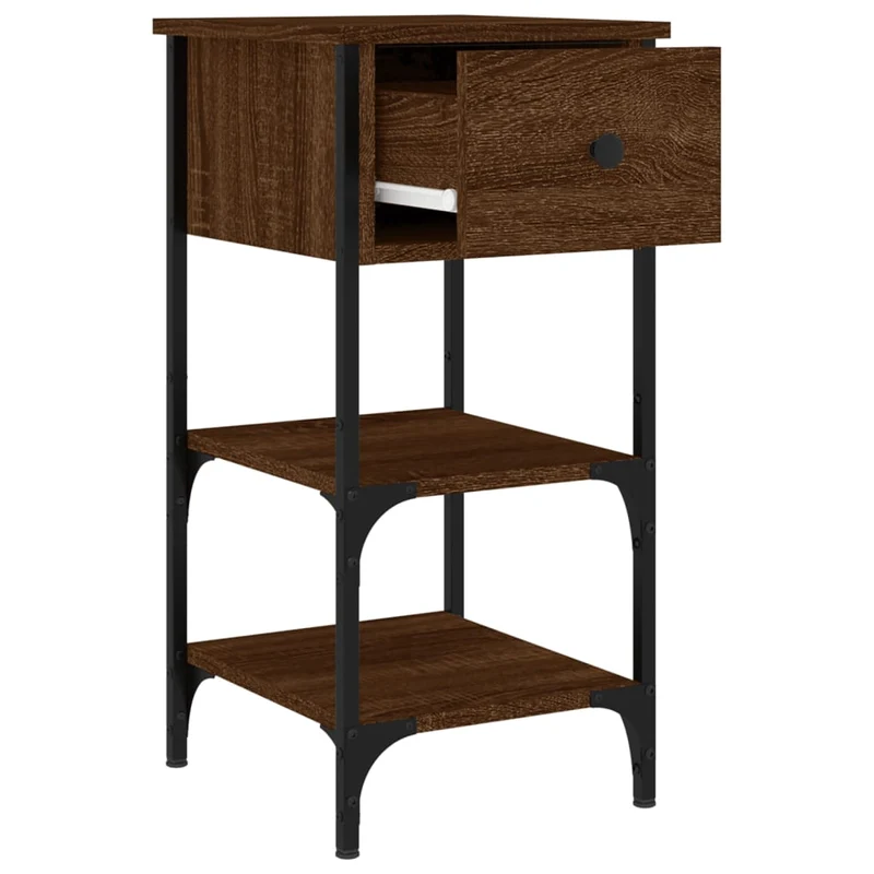 Lot de 2 tables de chevet avec tiroir et étagères 34 x 36 x 70 cm bois ingénierie marron et fer DEC035157