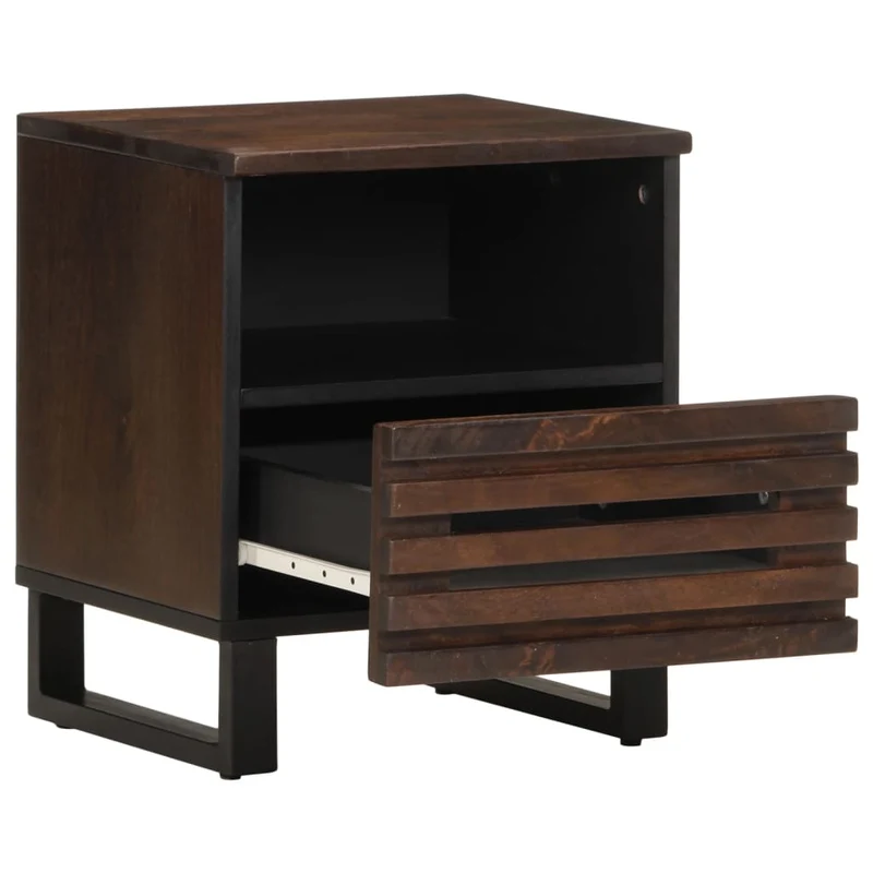 Lot de 2 tables de chevet avec tiroir et compartiment ouvert 40 x 34 x 46 cm bois de manguier et acier DEC034795