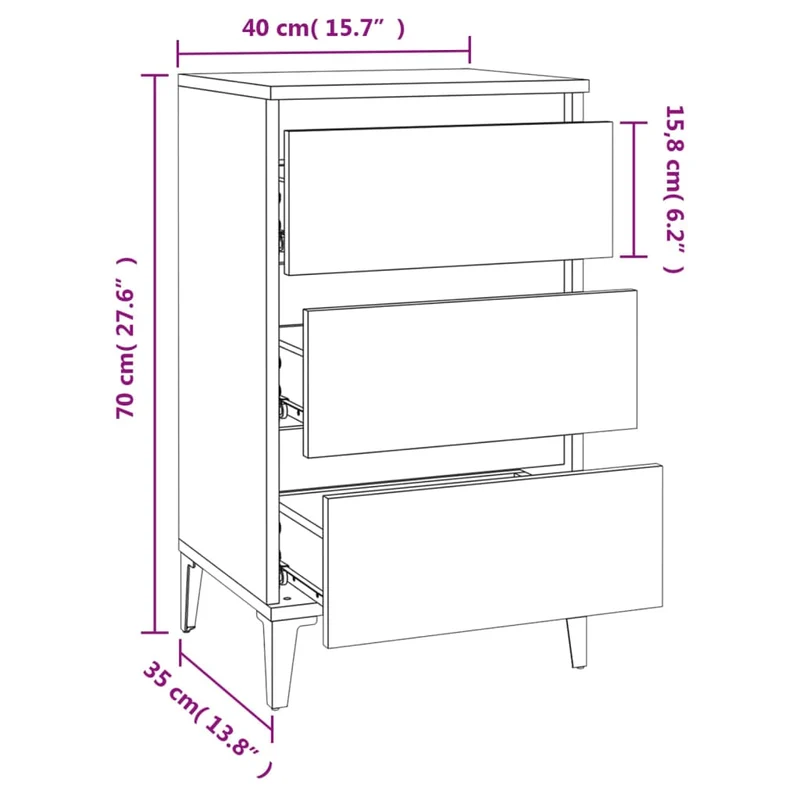 Table de chevet avec 3 tiroirs 40 x 35 x 70 cm bois d'ingénierie gris DEC034635