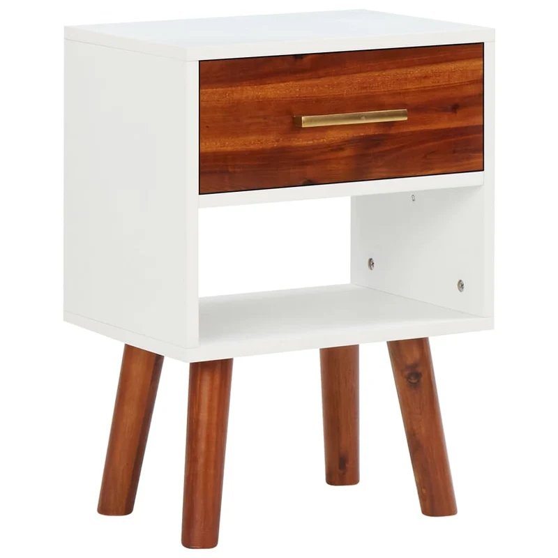 Lot de 2 tables de chevet avec tiroir et compartiment ouvert 40 x 30 x 57 cm Bois d'acacia massif + MDF DEC035051