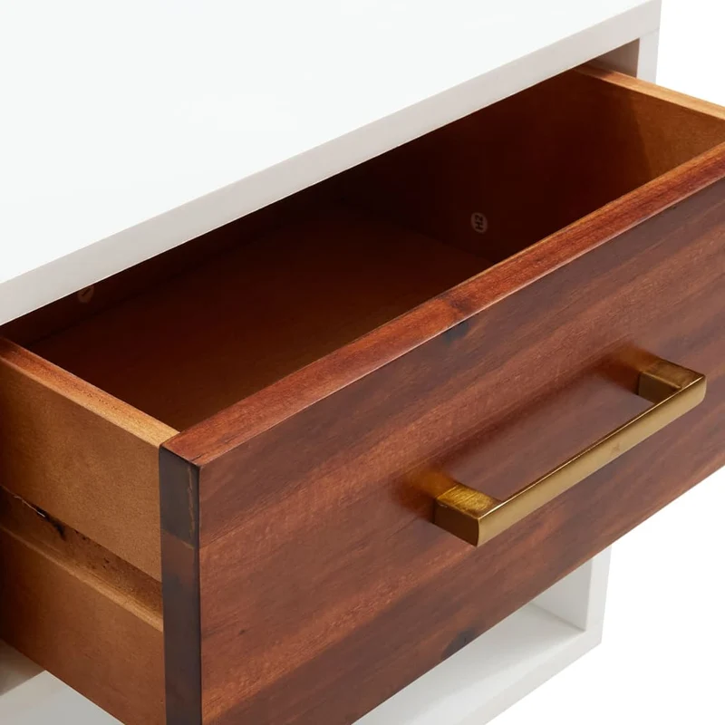 Lot de 2 tables de chevet avec tiroir et compartiment ouvert 40 x 30 x 57 cm Bois d'acacia massif + MDF DEC035051