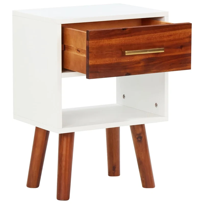 Lot de 2 tables de chevet avec tiroir et compartiment ouvert 40 x 30 x 57 cm Bois d'acacia massif + MDF DEC035051