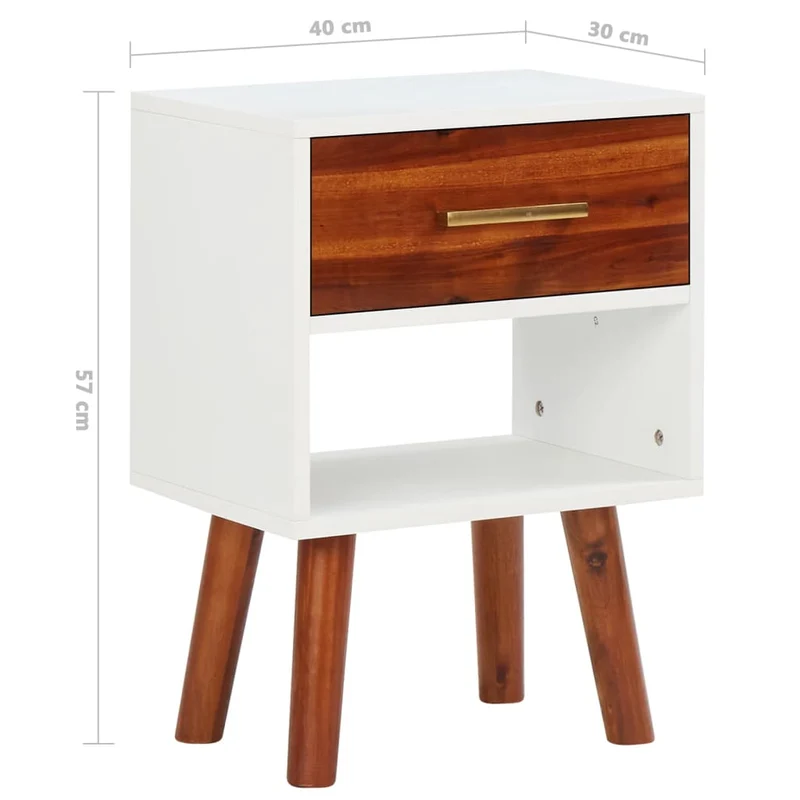 Lot de 2 tables de chevet avec tiroir et compartiment ouvert 40 x 30 x 57 cm Bois d'acacia massif + MDF DEC035051